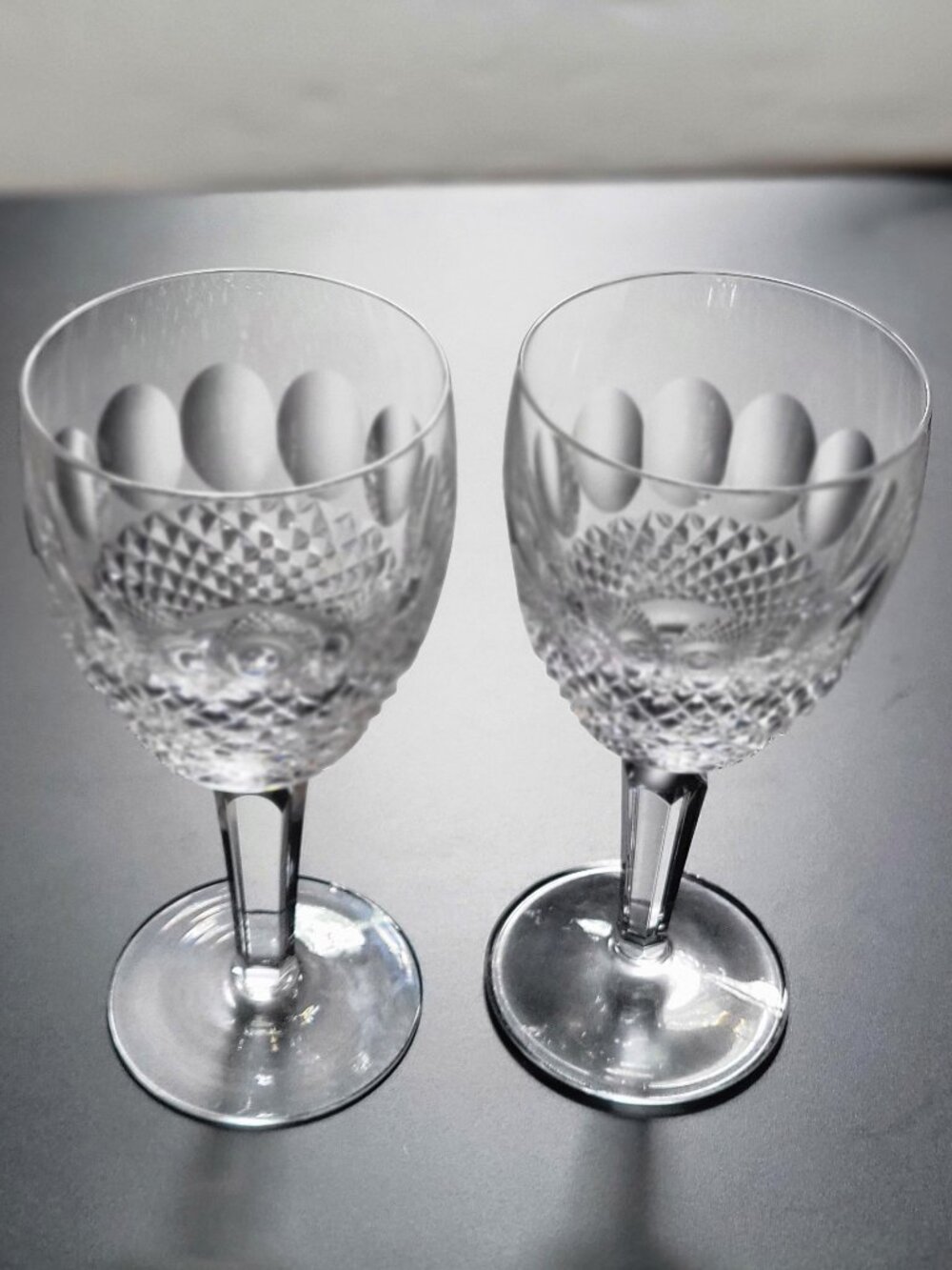 2 WATERFORD COLLEEN STEM WATER GOBLETS ☘️7" TALL GLASS (1 Pair) Gorgeous Crystal